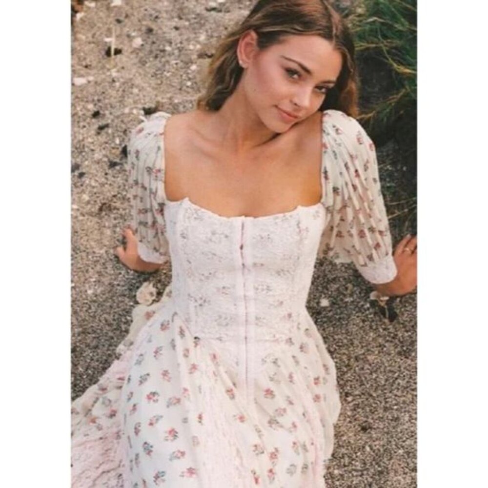 We Are HAH Maiden Memphis Corset Midi Dress in Almond Milk Cottagecore sz Large - Picture 12 of 14